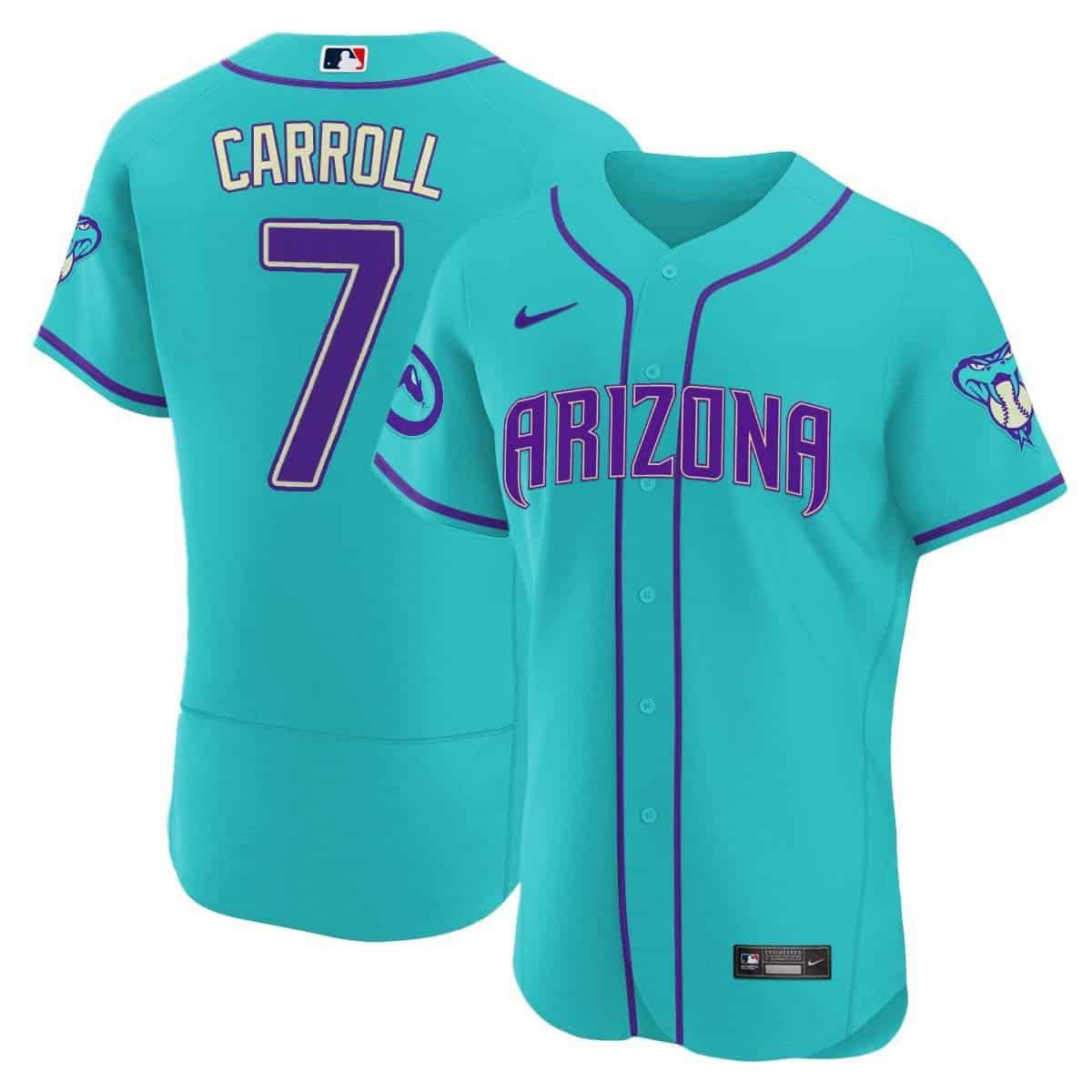 Men Arizona Diamondback #7 Carroll Light Blue Nike 2024 Teal Purple MLB Jersey style 1->indianapolis colts->NFL Jersey